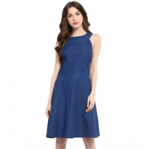 Generic Women's Denim Solid Sleeveless Dress (Blue)