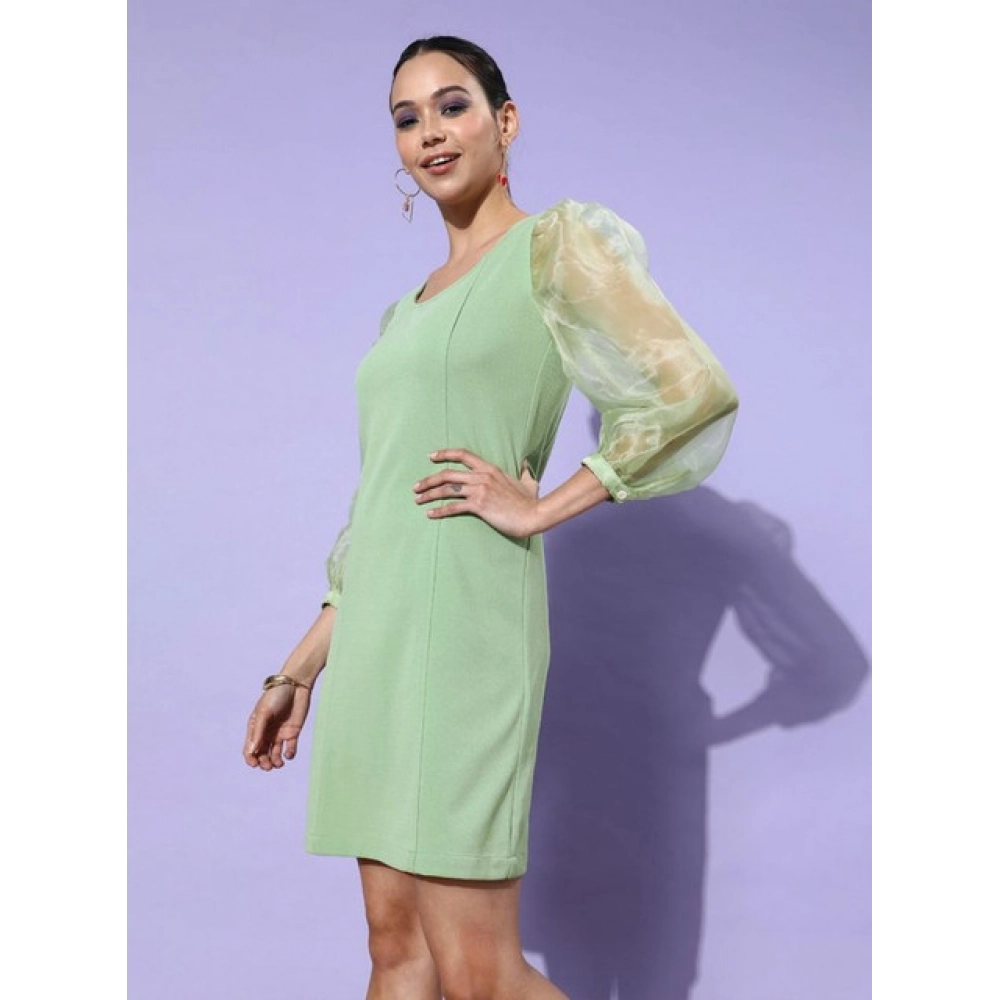 Generic Women's Organza And Polyester Lycra Solid Long Sleeves Dress (Green) - Image 4