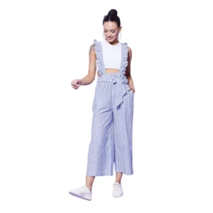 Generic Women's Cotton Pinafore Shoulder Straps Jumpsuit (Light Blue)