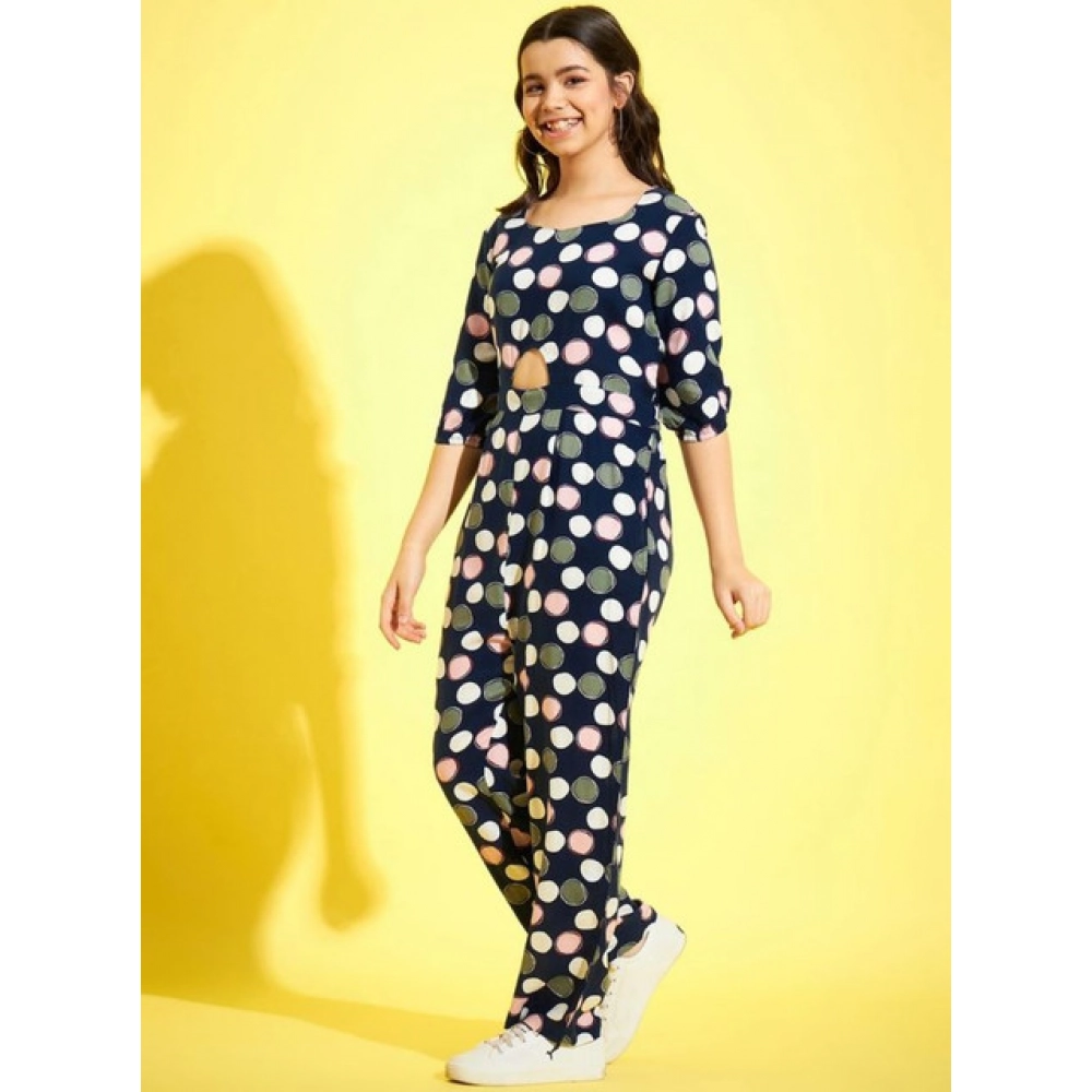 Generic Girl's Cotton Polka 3-4th Sleeve Jumpsuit (Multicolor) - Image 3