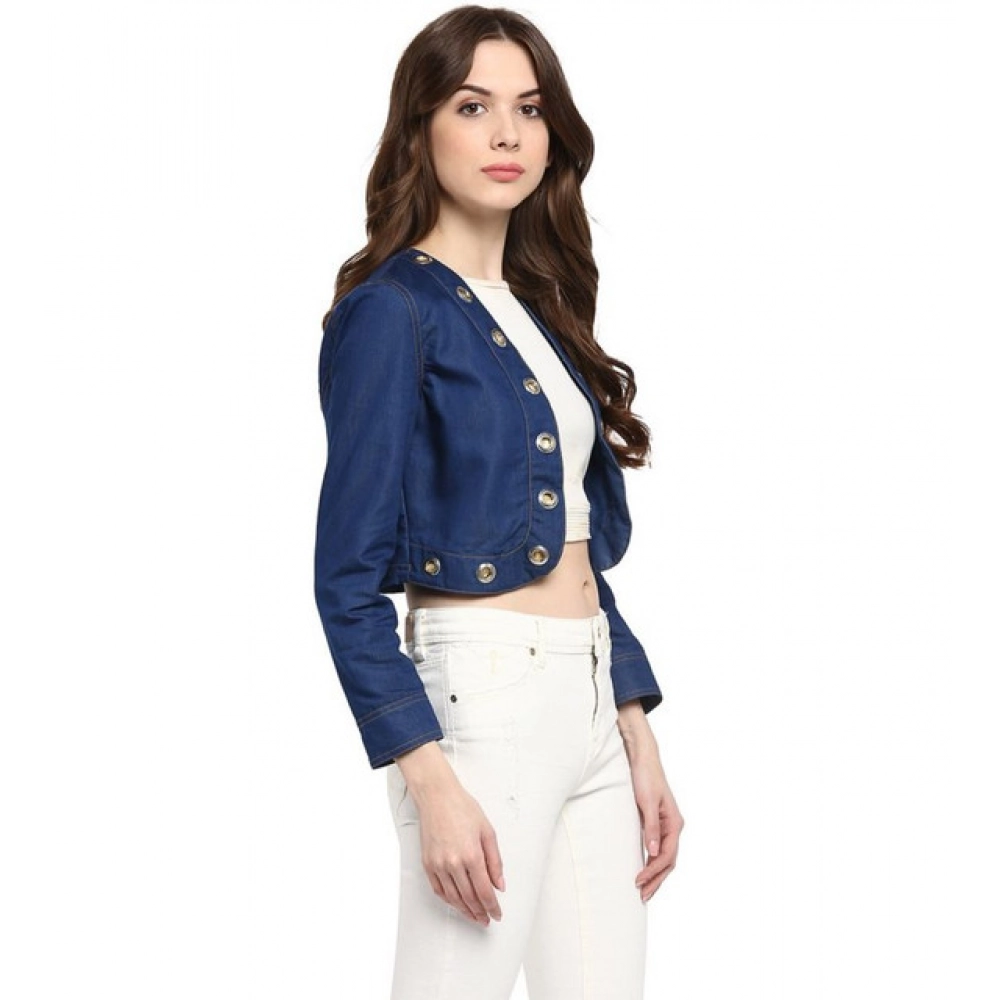 Generic Women's Denim Embellished Long Sleeves Shrug (Blue) - Image 3