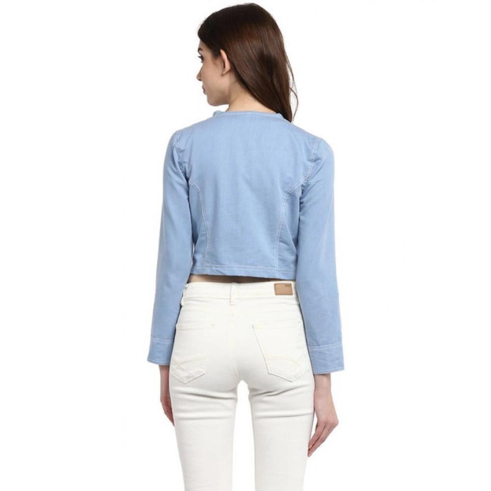 Generic Women's Denim Ruffled Long Sleeves Shrug (Blue) - Image 2