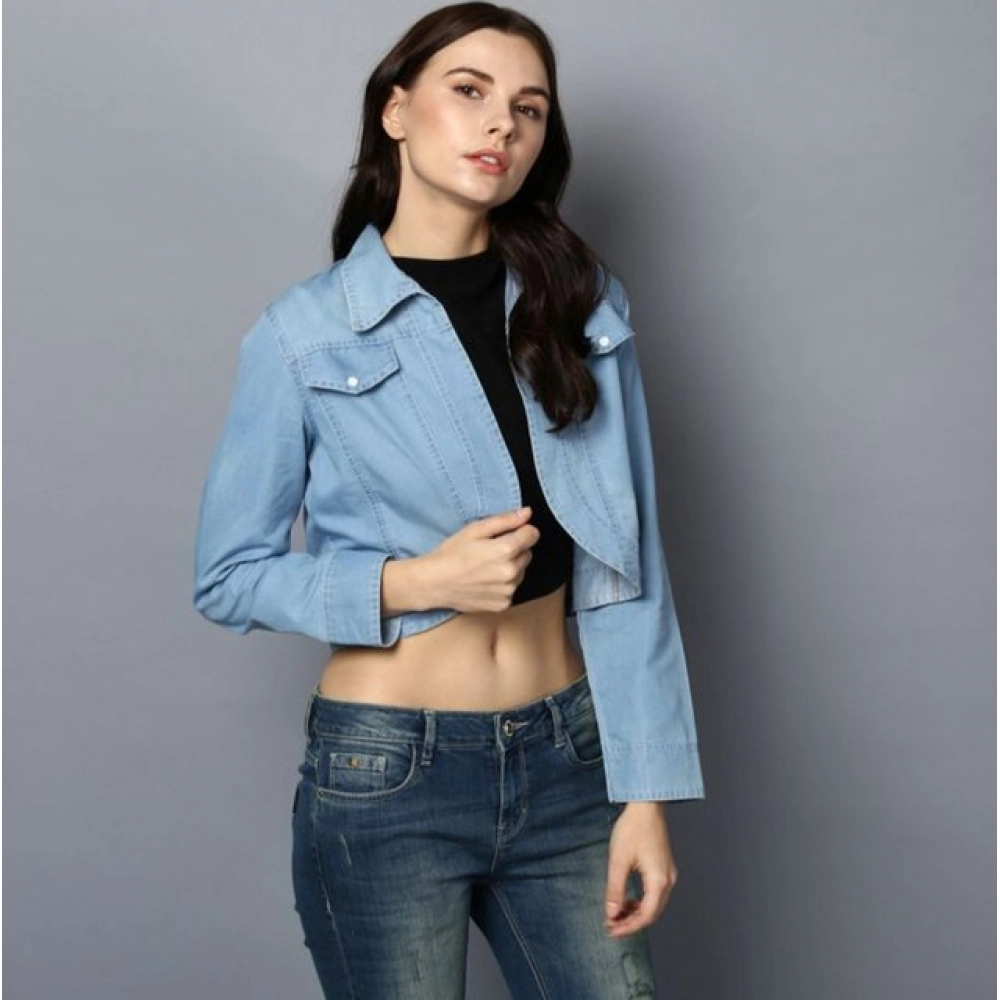 Generic Women's Denim Solid 3-4th Sleeves Shrug (Blue) - Image 5