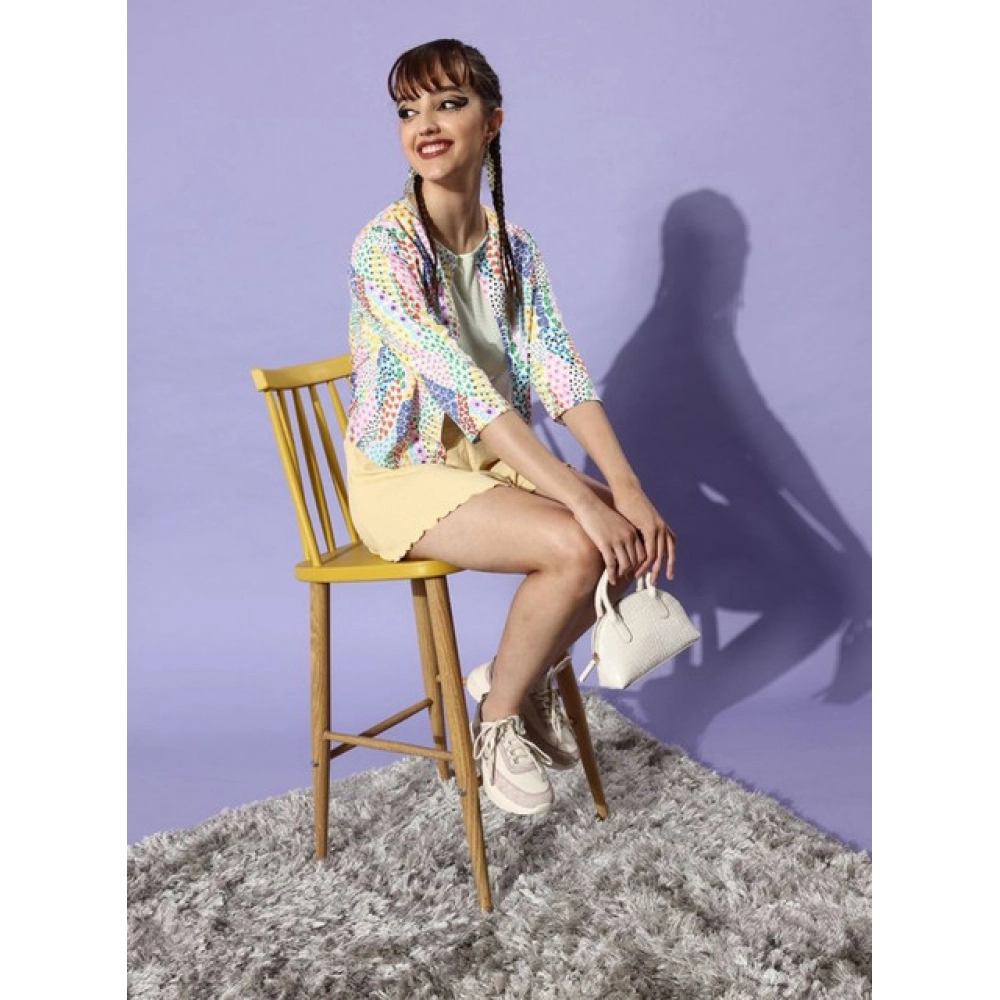 Generic Women's Polyester Floral 3-4th Sleeves Shrug (Multicolor) - Image 2
