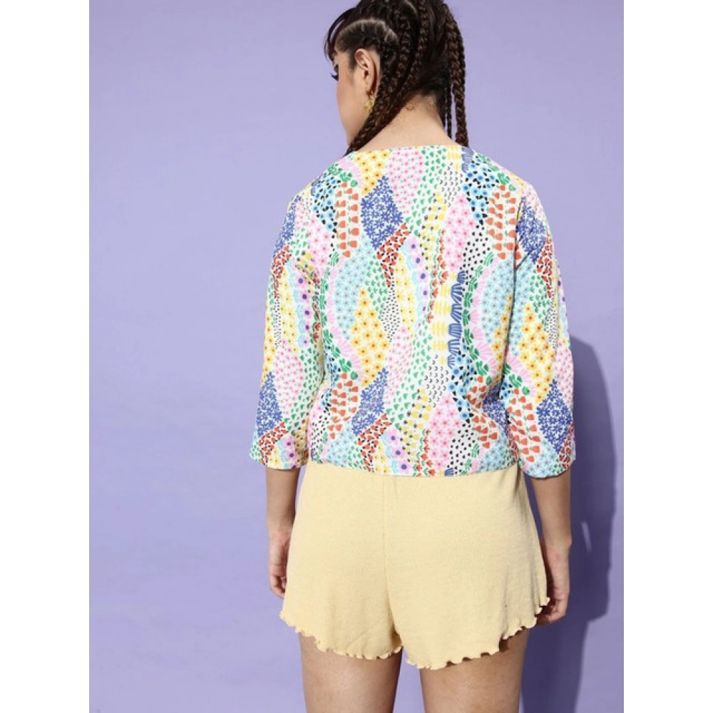 Generic Women's Polyester Floral 3-4th Sleeves Shrug (Multicolor) - Image 5