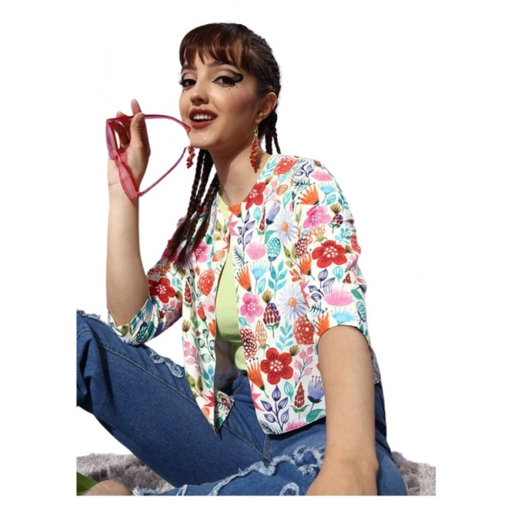 Generic Women's Polyester Floral 3-4th Sleeves Shrug (Multicolor)