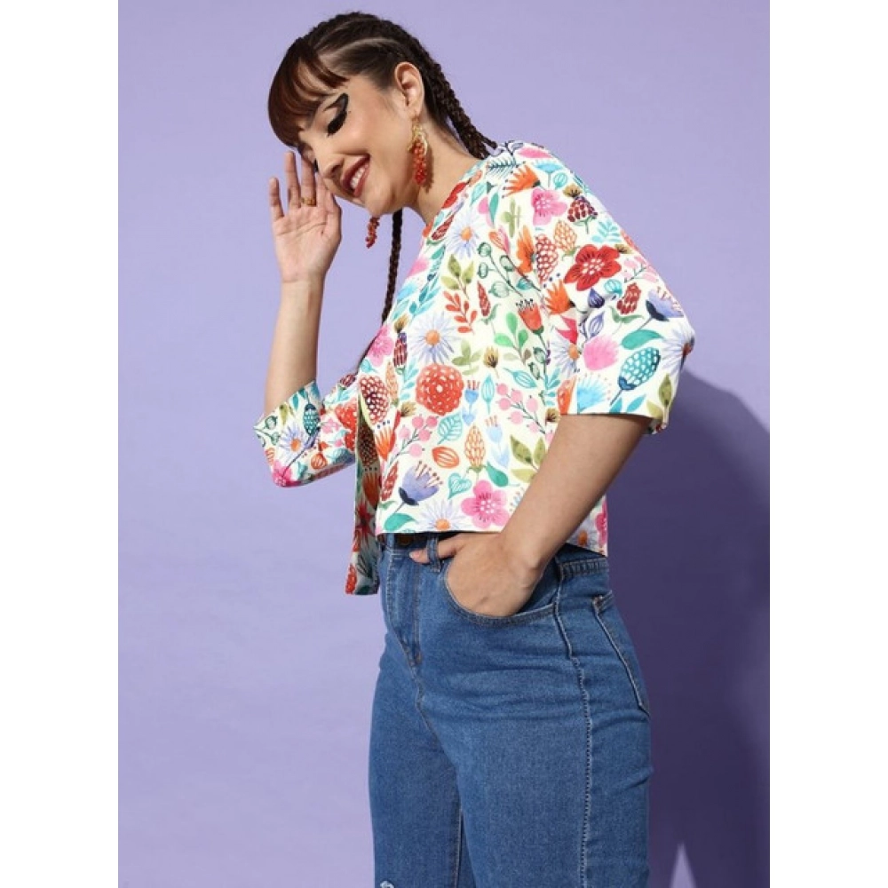 Generic Women's Polyester Floral 3-4th Sleeves Shrug (Multicolor) - Image 3