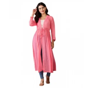 Generic Women's Chiffon Self Design Long Sleeves Shrug (Pink)