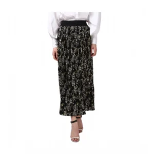 Generic Women's Georgette Chain Print Elasticated Skirt (Black-Cream)