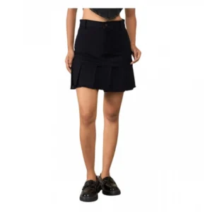 Generic Women's Denim Washed Buttoned Skirt (Black)