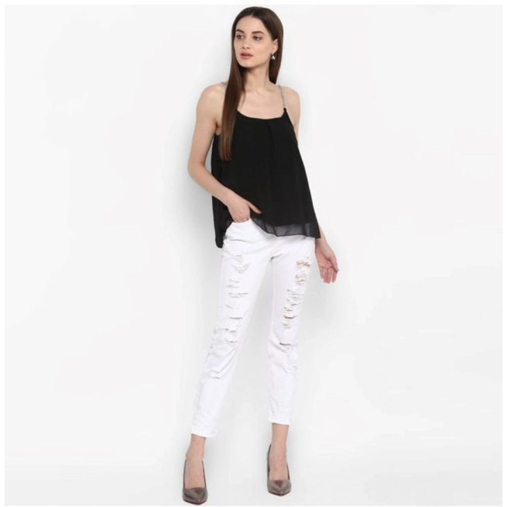 Generic Women's Polyester Embellished Shoulder Straps Top (Black) - Image 4
