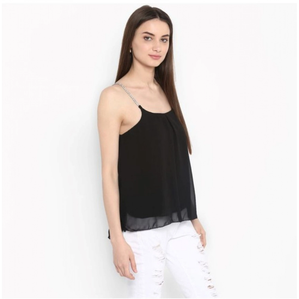 Generic Women's Polyester Embellished Shoulder Straps Top (Black) - Image 3