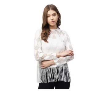 Generic Women's Lace Self Design Short Sleeve Top (White)