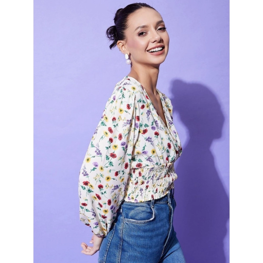 Generic Women's Polyester Floral Long Sleeves Top (Multicolor) - Image 3