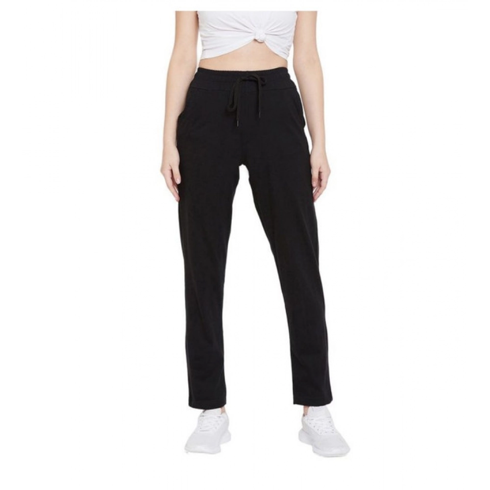 Generic Women's Cotton Solid Elasticated Track Pants (Black)