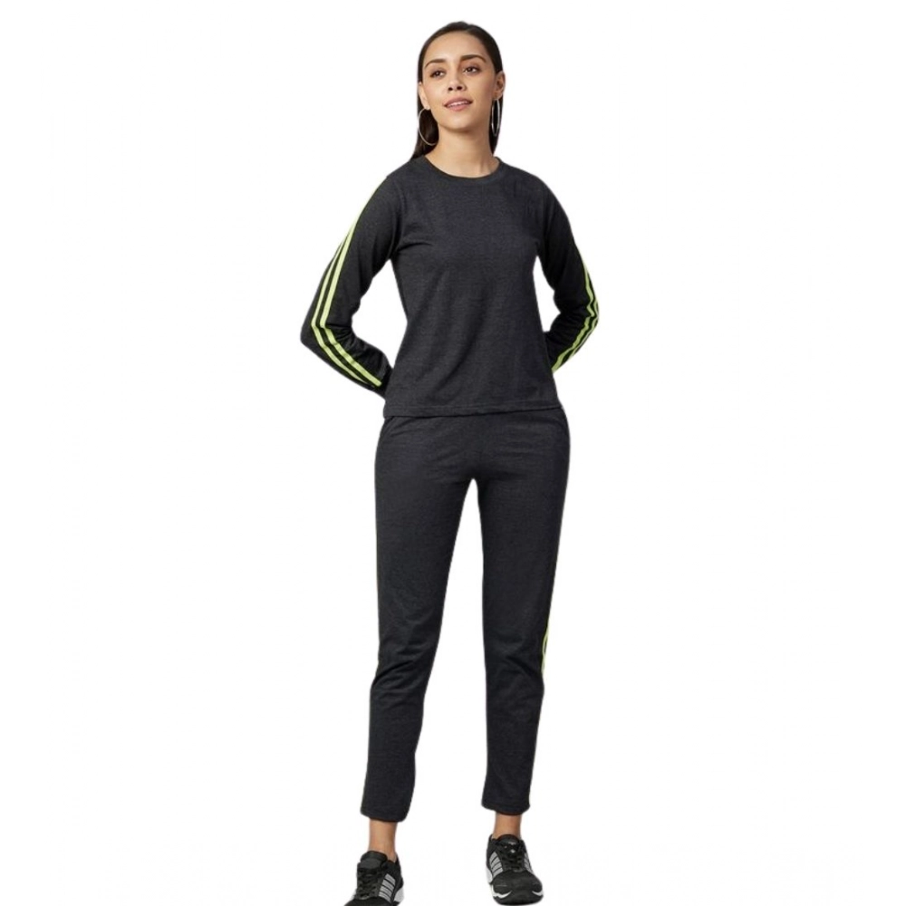 Generic Women's Cotton Solid Long Sleeves Tracksuit (Dark Grey - Green)