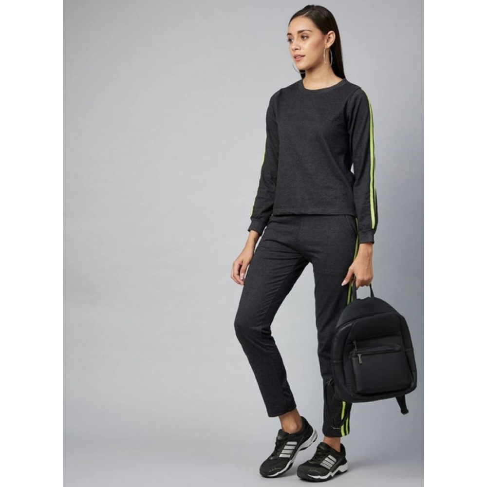 Generic Women's Cotton Solid Long Sleeves Tracksuit (Dark Grey - Green) - Image 4