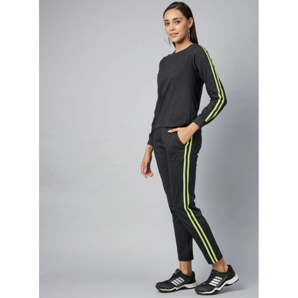 Generic Women's Cotton Solid Long Sleeves Tracksuit (Dark Grey - Green) - Image 3