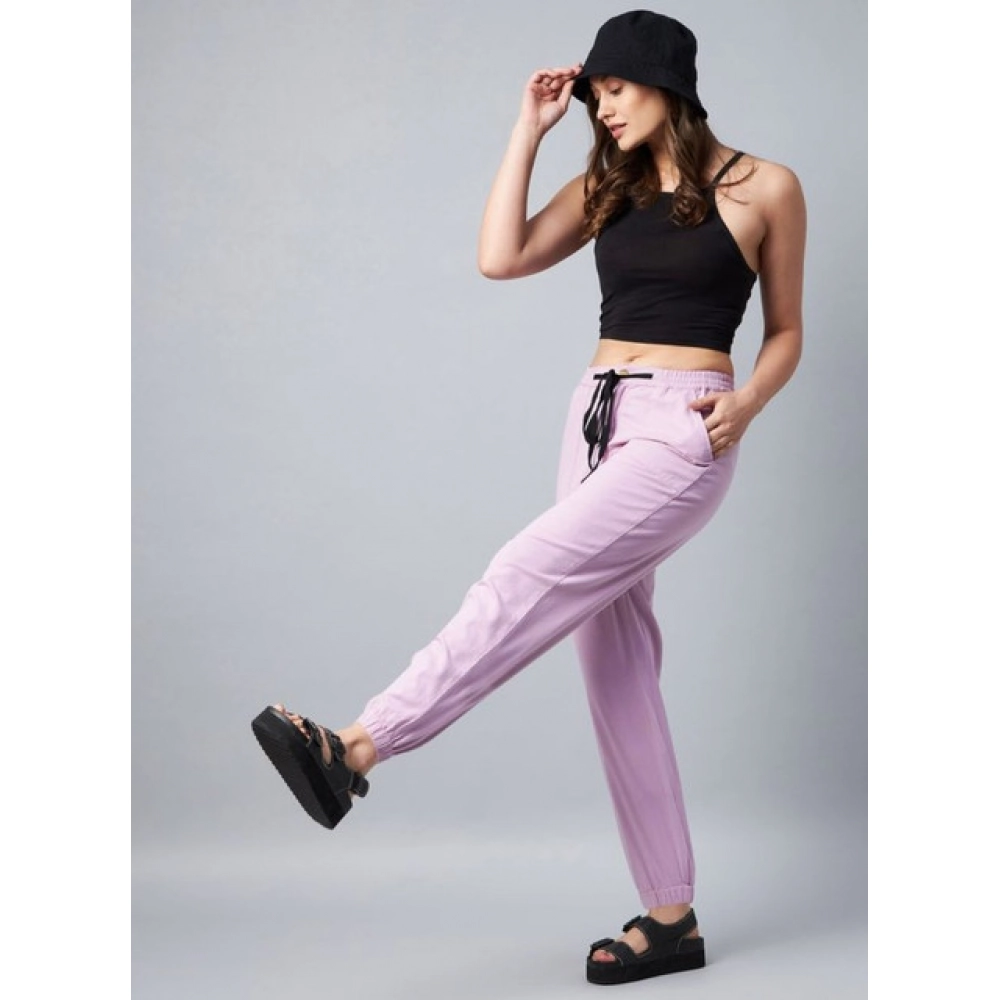 Generic Women's Coton Twill Solid Elasticated Trousers (Lavender) - Image 5
