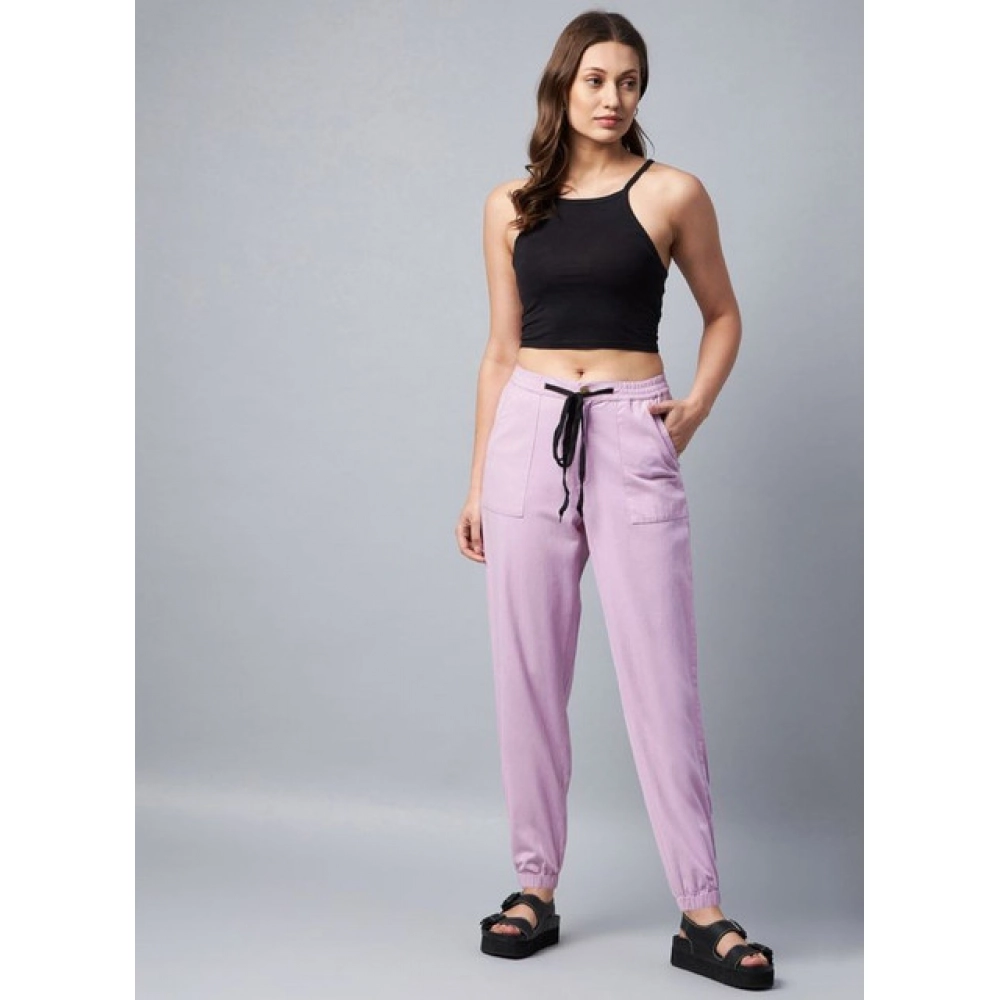 Generic Women's Coton Twill Solid Elasticated Trousers (Lavender) - Image 4
