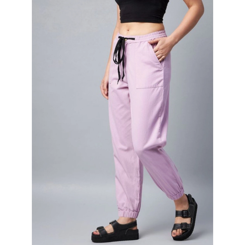 Generic Women's Coton Twill Solid Elasticated Trousers (Lavender) - Image 3