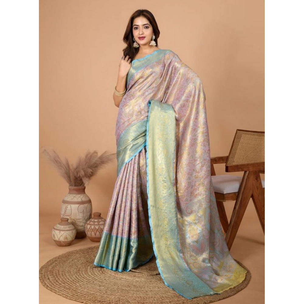 Generic Women's Jacquard Saree With Unstitched Blouse 5.5Mtr (Multicolor)