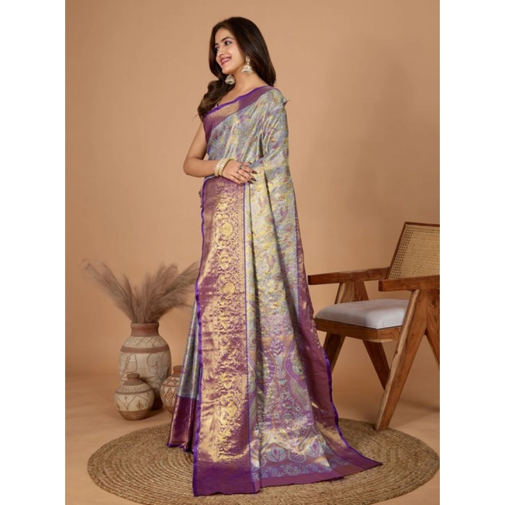 Generic Women's Jacquard Saree With Unstitched Blouse 5.5Mtr (Multicolor)