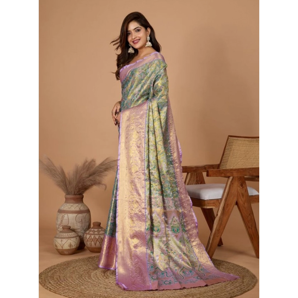 Generic Women's Jacquard Saree With Unstitched Blouse 5.5Mtr (Multicolor)