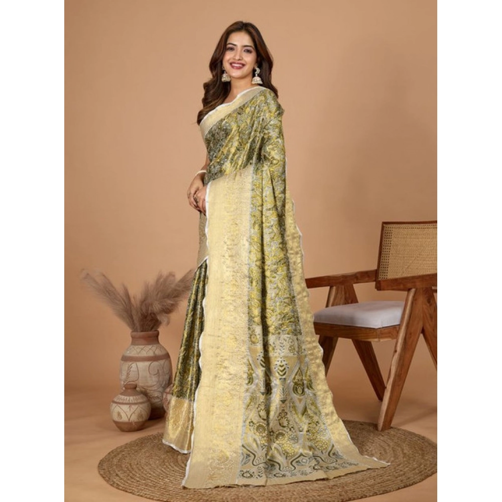 Generic Women's Jacquard Saree With Unstitched Blouse 5.5Mtr (Olive)