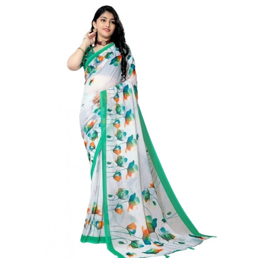 Generic Women's Georgette Floral Printed Saree With Unstitched Blouse 5.5Mtr (Green)