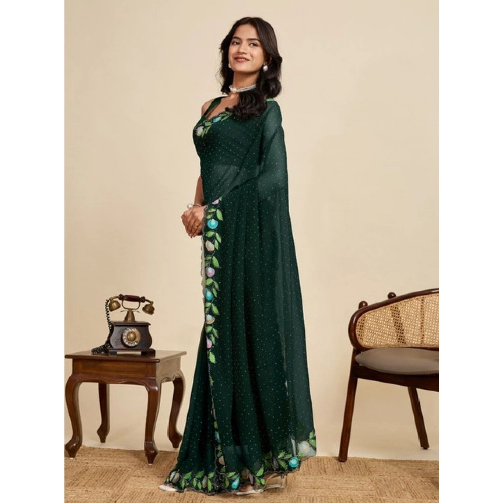 Generic Women's Georgette Printed Saree With Unstitched Blouse 5.5Mtr (Green)