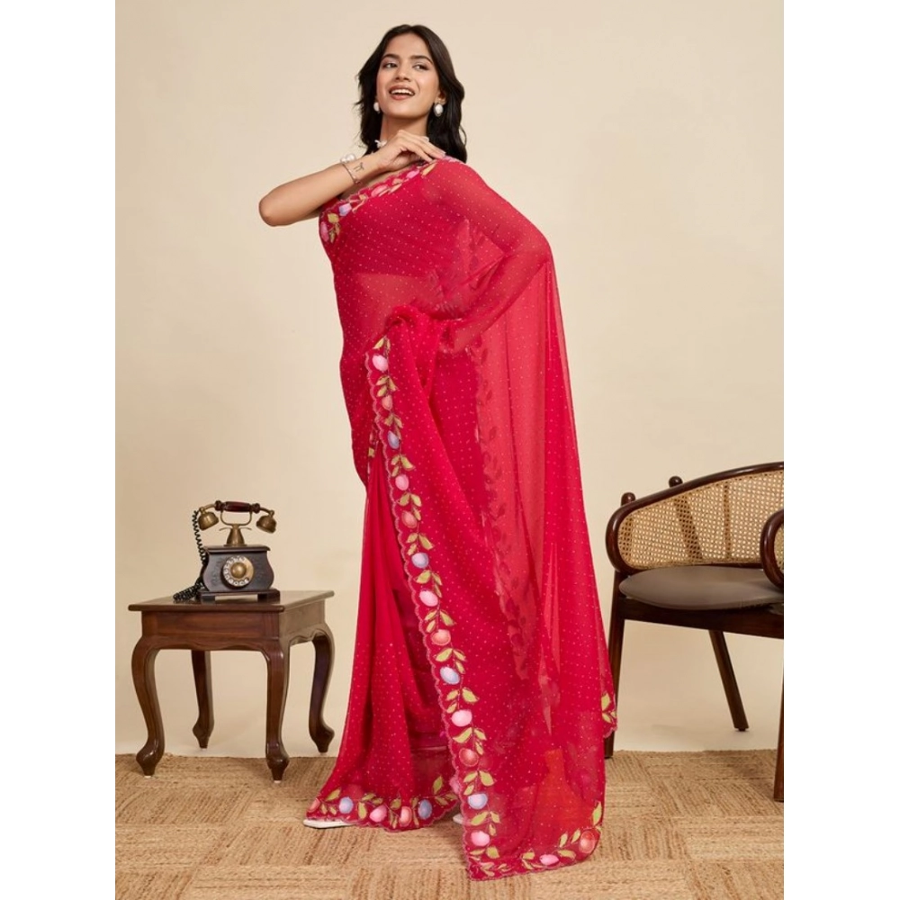Generic Women's Georgette Printed Saree With Unstitched Blouse 5.5Mtr (Red)