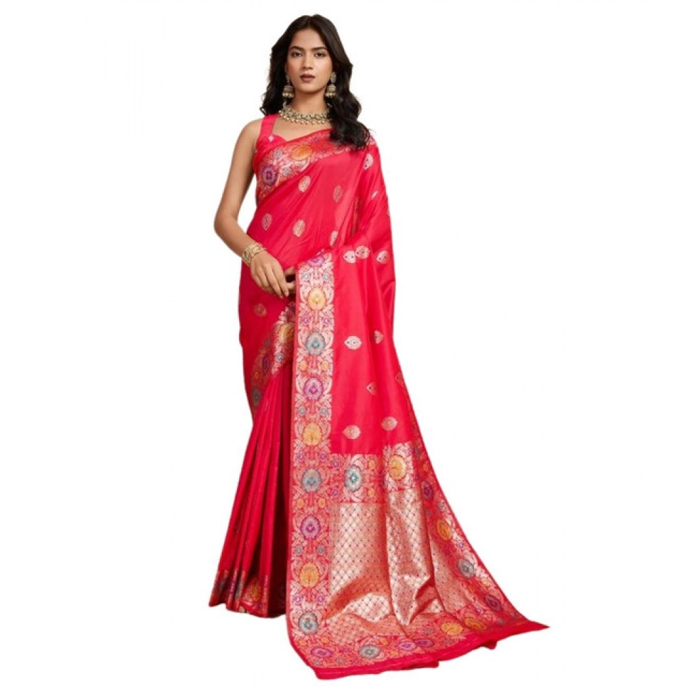 Generic Women's Faux_Banarasi_Silk Woven Saree With Unstitched Blouse 5.5Mtr (Red) - Image 3