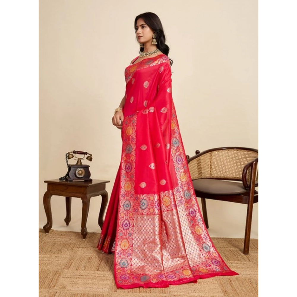 Generic Women's Faux_Banarasi_Silk Woven Saree With Unstitched Blouse 5.5Mtr (Red)