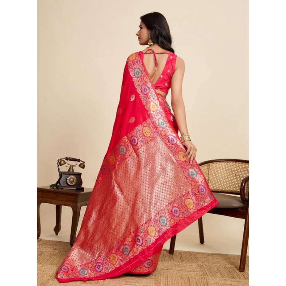 Generic Women's Faux_Banarasi_Silk Woven Saree With Unstitched Blouse 5.5Mtr (Red) - Image 2