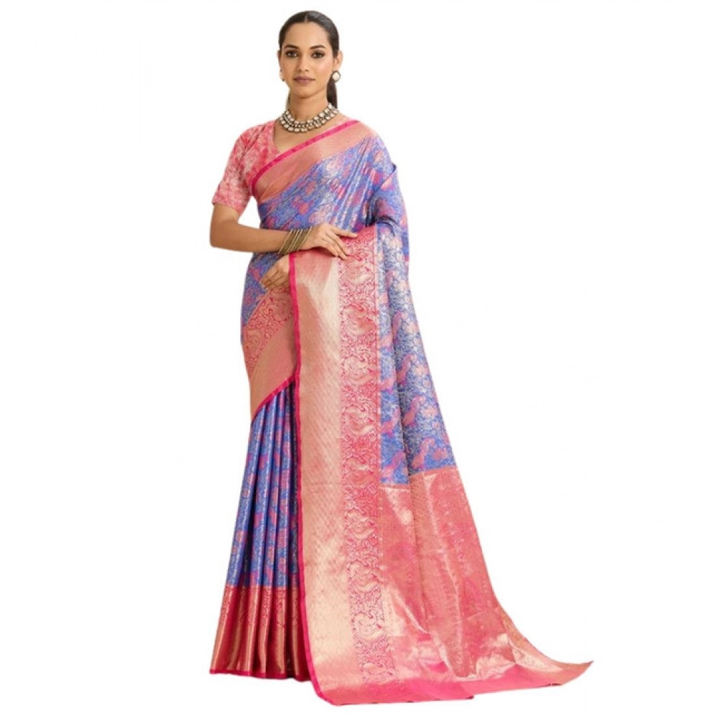 Generic Women's Faux_Banarasi_Silk Woven Saree With Unstitched Blouse 5.5Mtr (Blue) - Image 3
