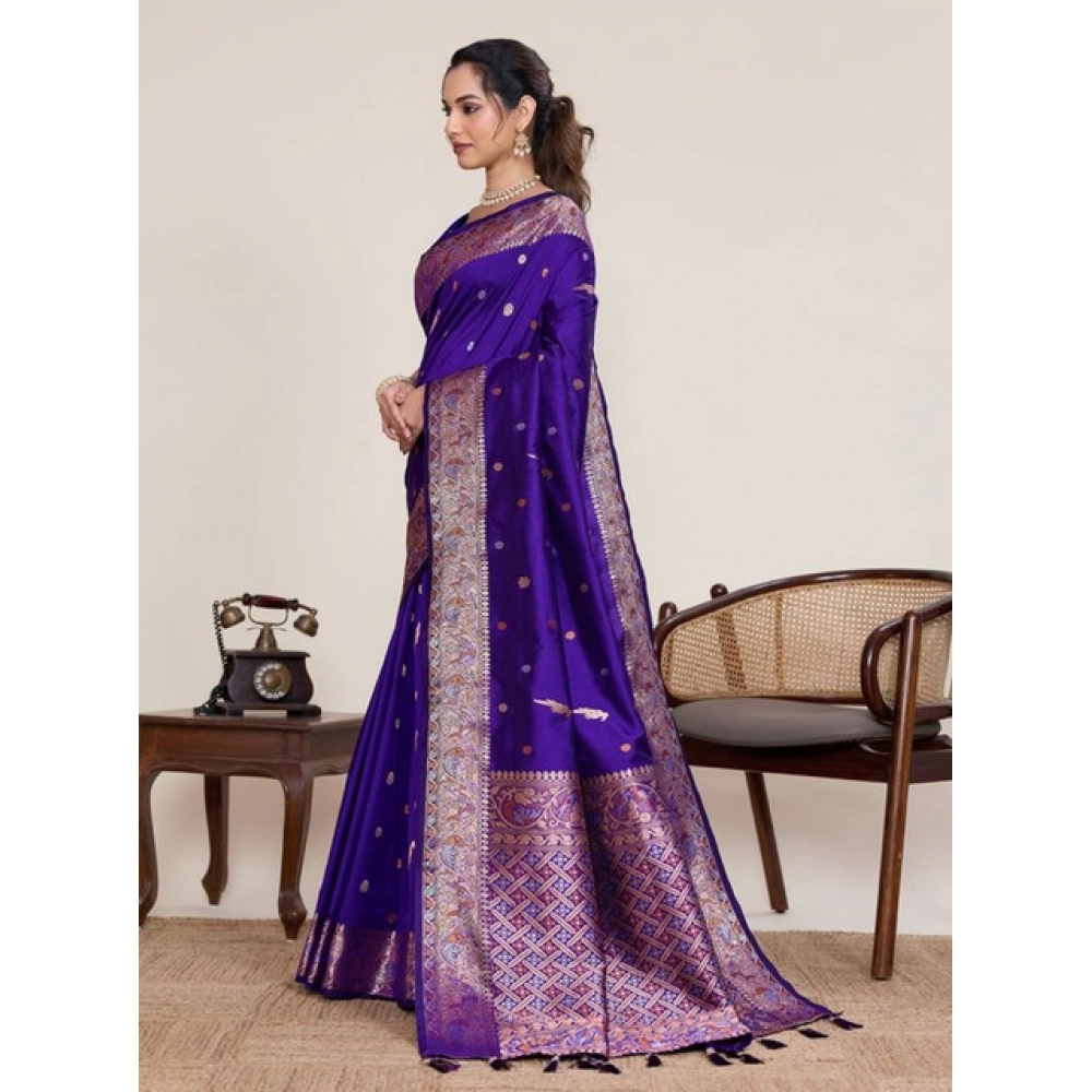 Generic Women's Jacquard Woven Saree With Unstitched Blouse 5.5Mtr (Blue)