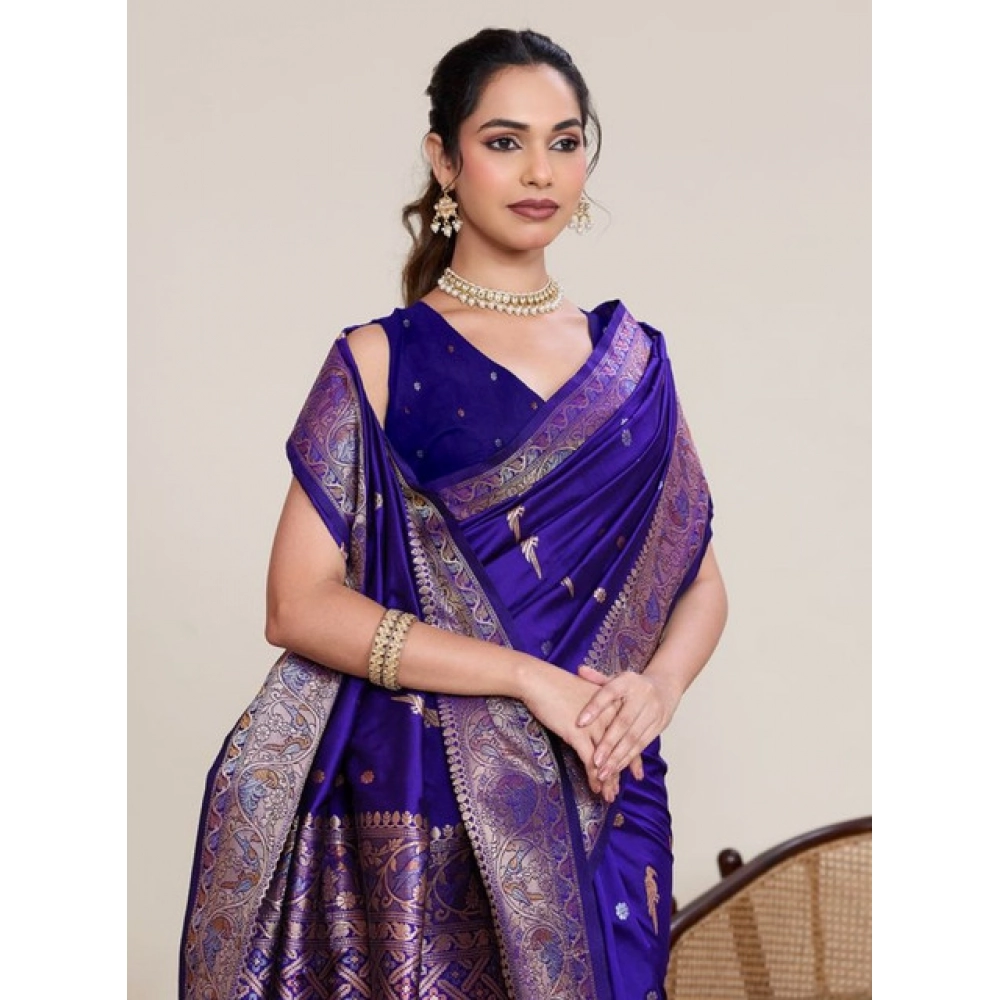 Generic Women's Jacquard Woven Saree With Unstitched Blouse 5.5Mtr (Blue) - Image 2