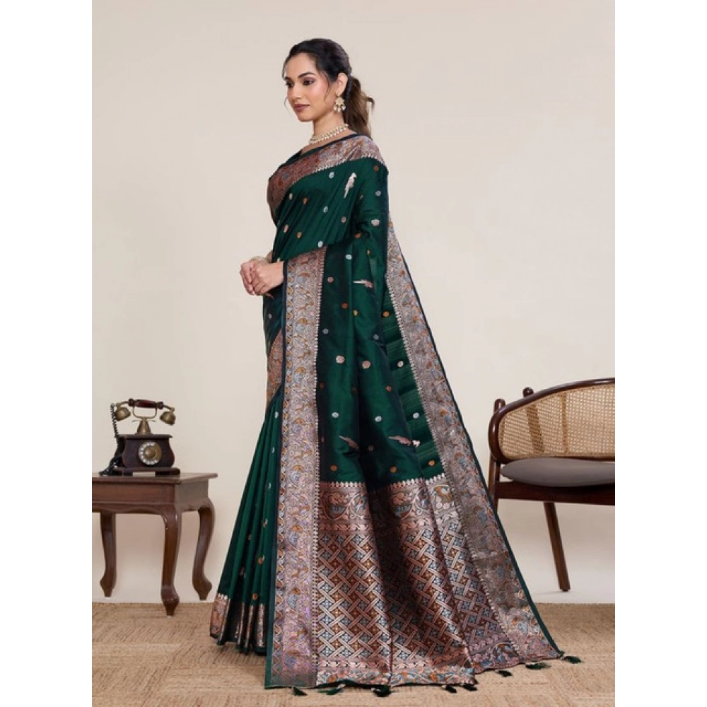 Generic Women's Jacquard Woven Saree With Unstitched Blouse 5.5Mtr (Green)