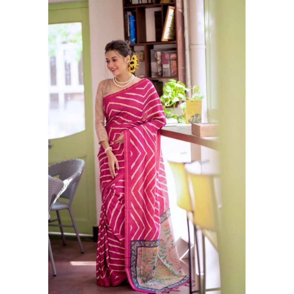 Generic Women's Faux_Tussar_Silk Geometric_Print Saree With Unstitched Blouse 5.5Mtr (Light_Pink)
