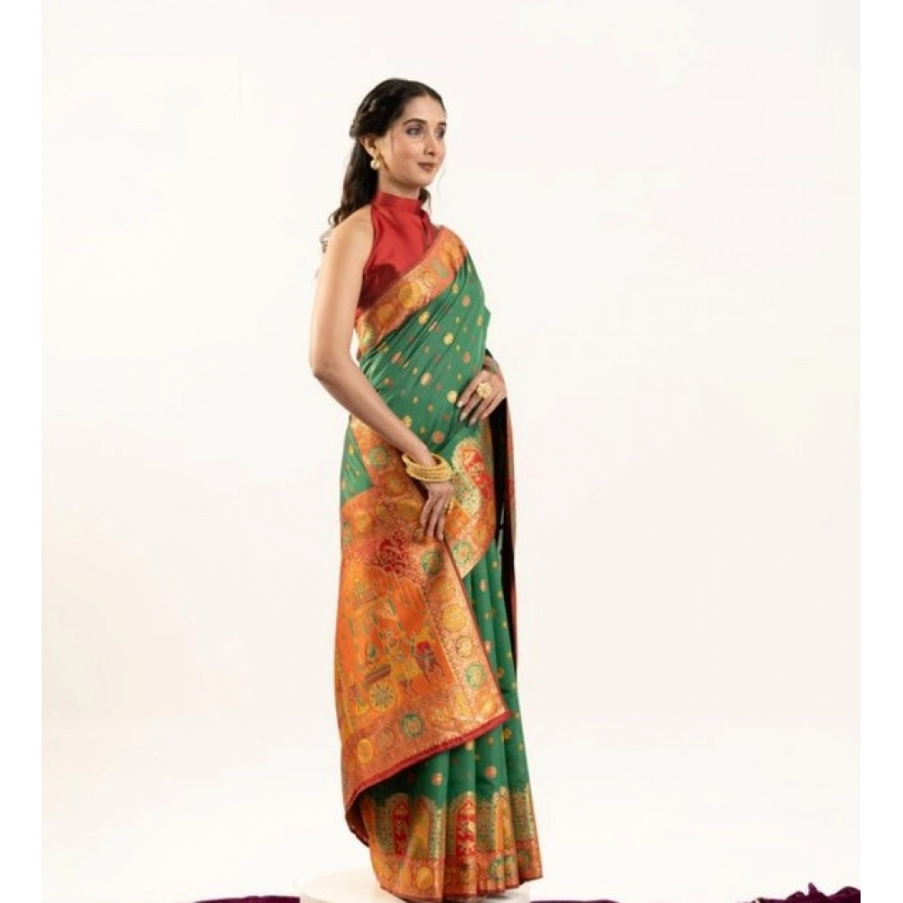 Generic Women's Faux_Banarasi Woven Motifs Saree With Unstitched Blouse 5.5Mtr (Green)
