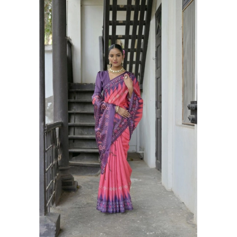 Generic Women's Faux_Tussar Ikat Saree With Unstitched Blouse 5.5Mtr (Peach)