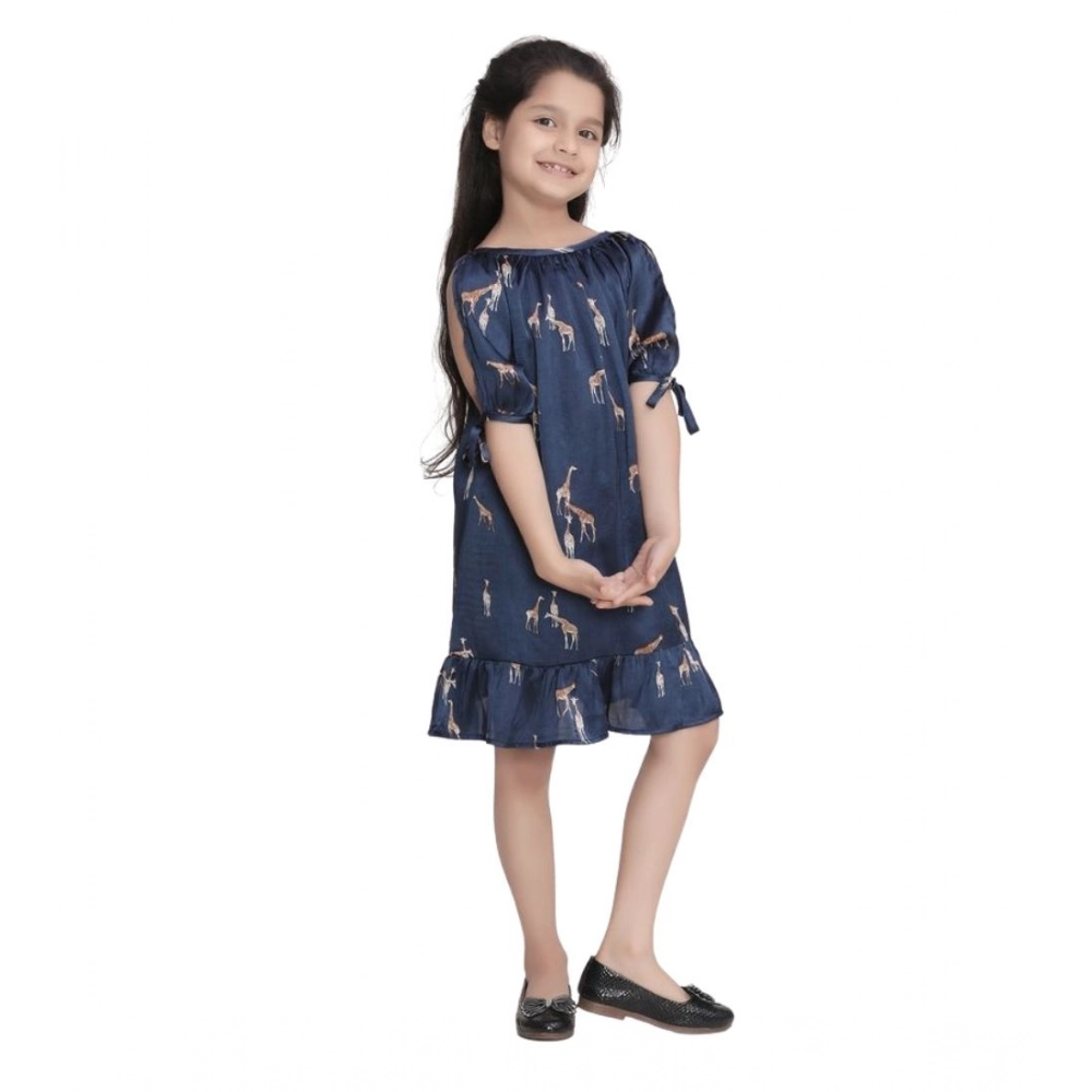 Generic Girl's Satin Animal Print Sleeveless Dress (Blue) - Image 5