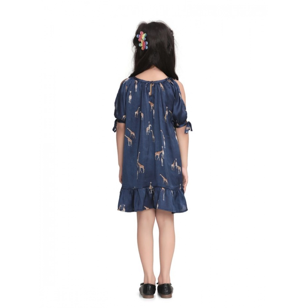 Generic Girl's Satin Animal Print Sleeveless Dress (Blue) - Image 4