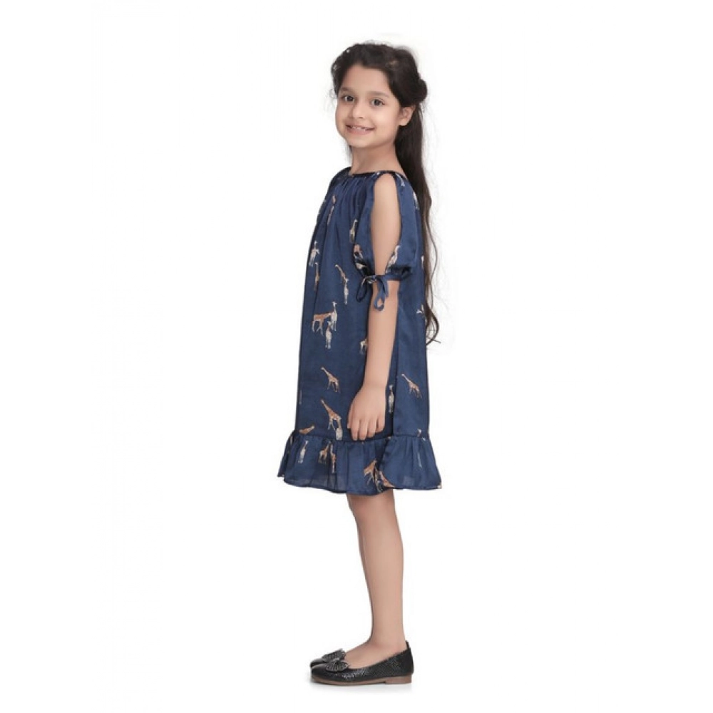 Generic Girl's Satin Animal Print Sleeveless Dress (Blue) - Image 3