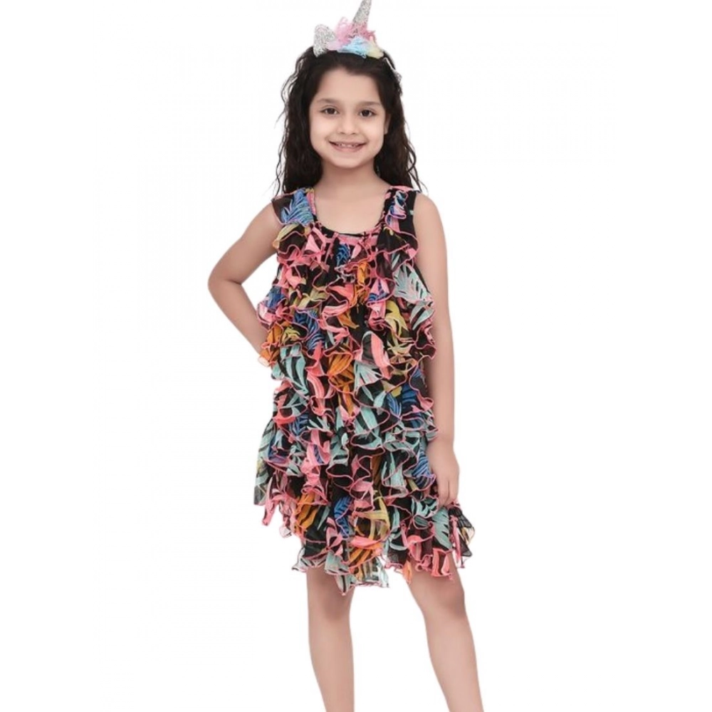 Generic Girl's Chiffon Ruffled Sleeveless Dress (Black) - Image 3