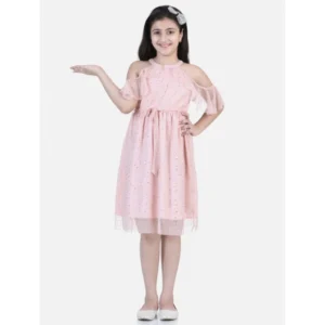 Generic Girl's Net Printed Sleeveless Dress (Blush Pink)