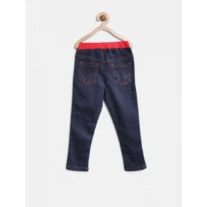 Generic Girl's Denim Ribbed Elasticated Jeans (Red-Blue)