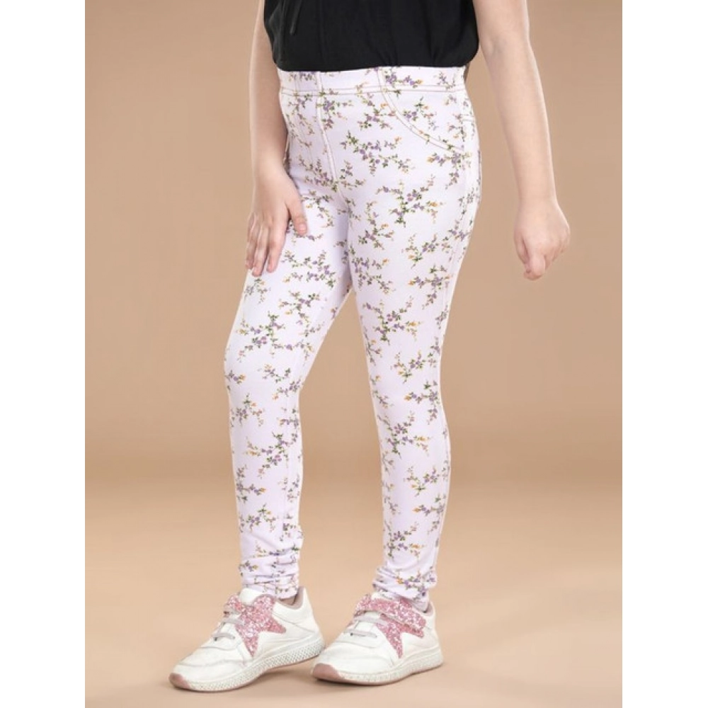 Generic Girl's Cotton Lycra Floral Elasticated Jeggings (Multicolor) - Image 4