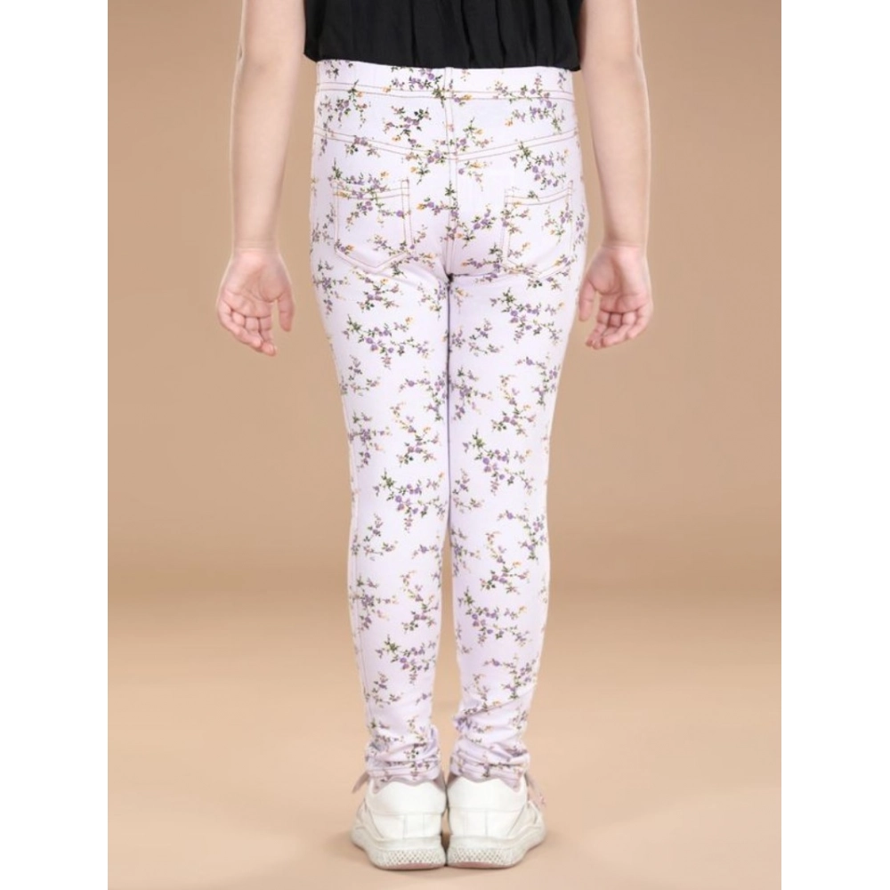Generic Girl's Cotton Lycra Floral Elasticated Jeggings (Multicolor) - Image 3